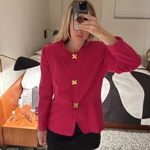 Morgan Miller hot Barbie pink gold X button blazer jacket medium 8